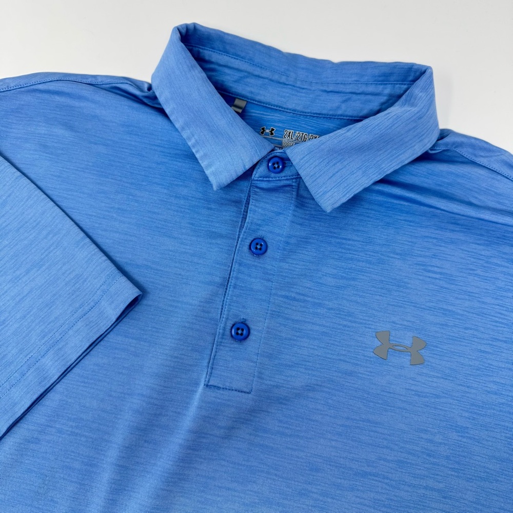 Under Armour Men’s 2XL Heat Gear Blue Heathered Polo Shirt Athletic Performance‎
